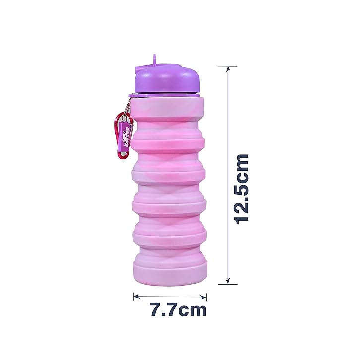 Yellow Bee Collapsible Water Bottle in Purple dimension view