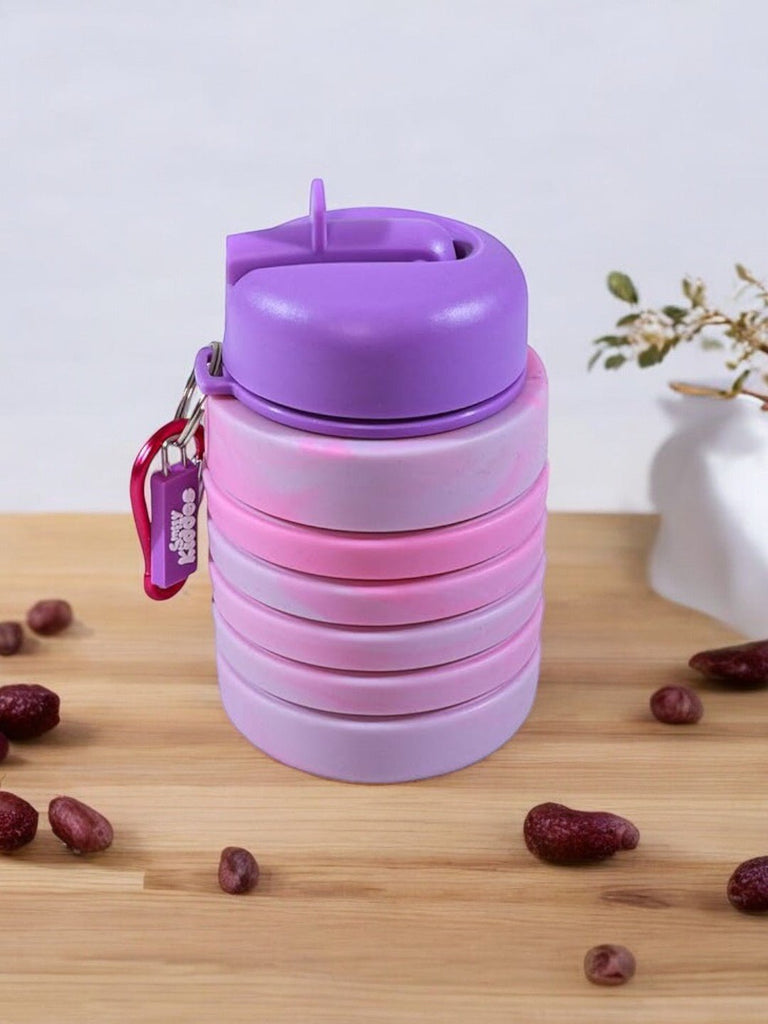 Yellow Bee Collapsible Water Bottle in Purple - creative view
