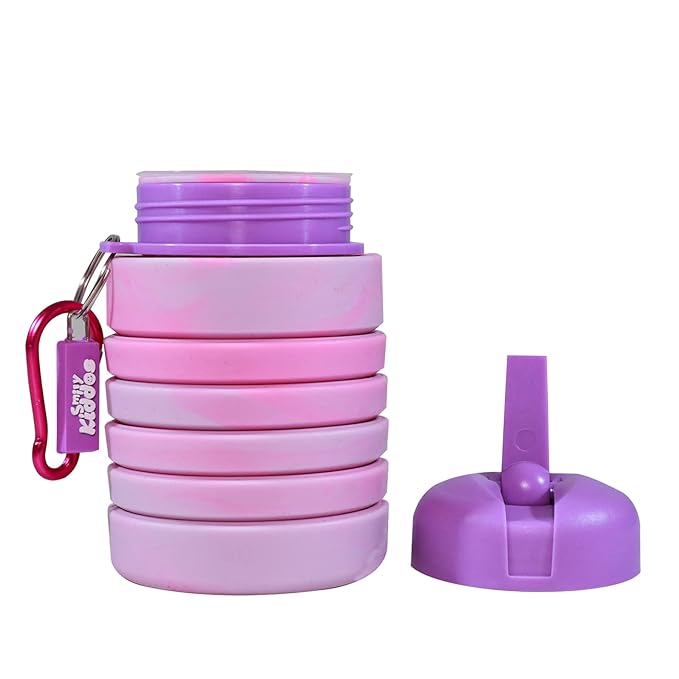 Yellow Bee Rainbow Collapsible Folding Water Bottle in Pink