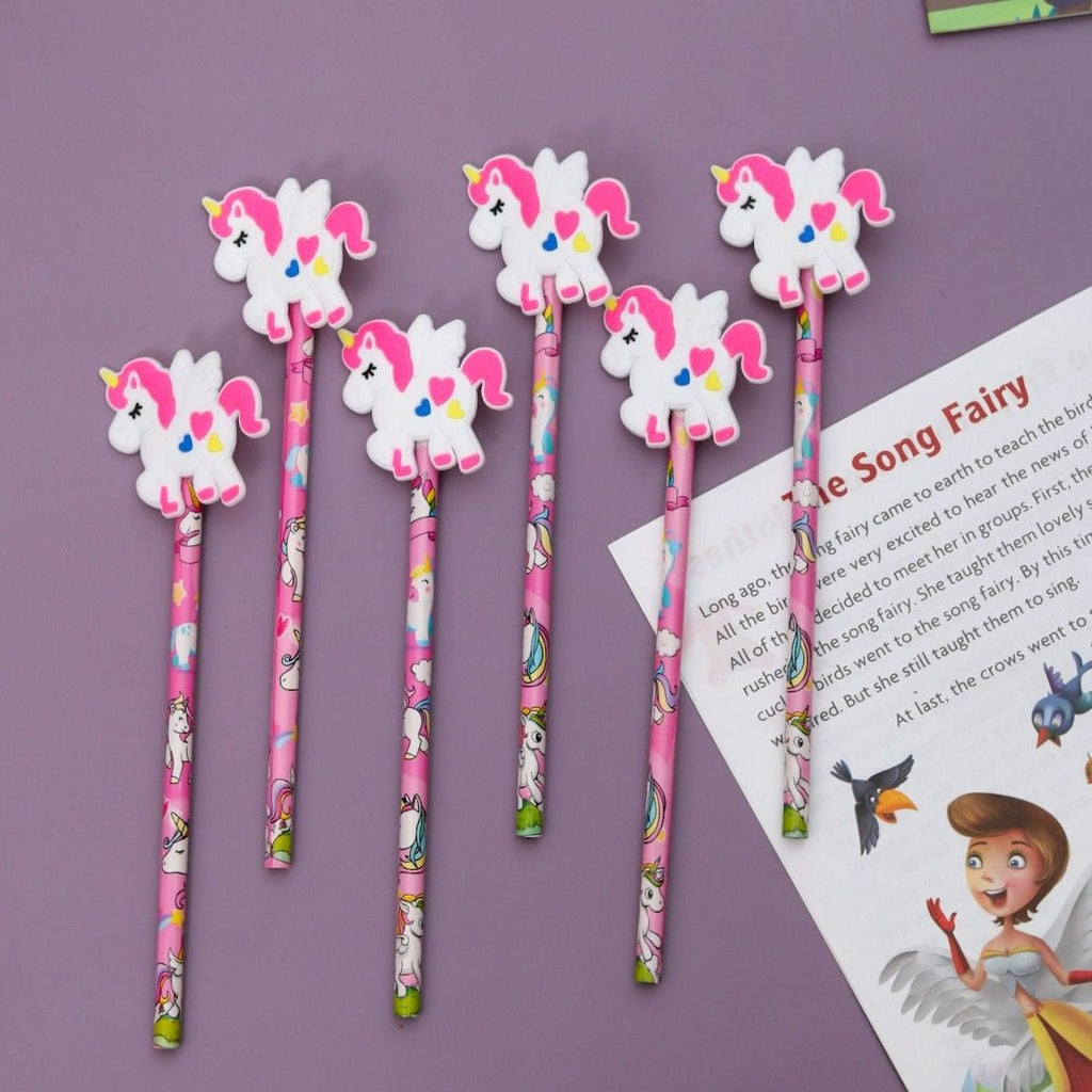 Pack of 6 Unicorn Dreams Wooden Pencils in Various Colors.