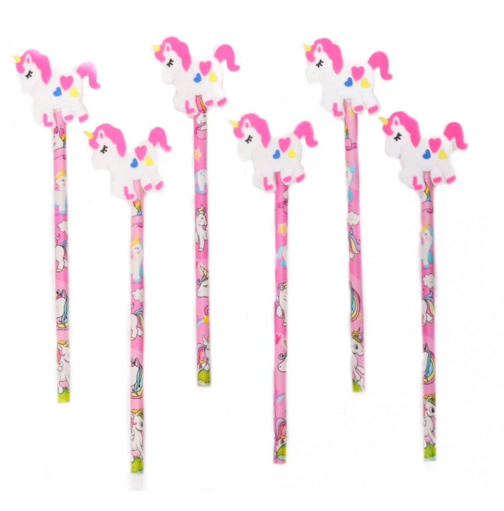 Front View of Pack of 6 Unicorn Dreams Wooden Pencils in Various Colors.