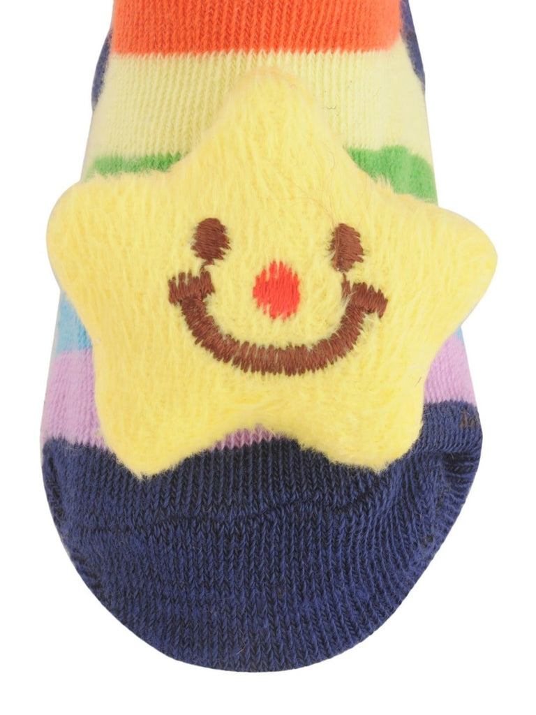 Rainbow Star Baby Socks with 3D Smiley Design Zoom View - Yellow Bee