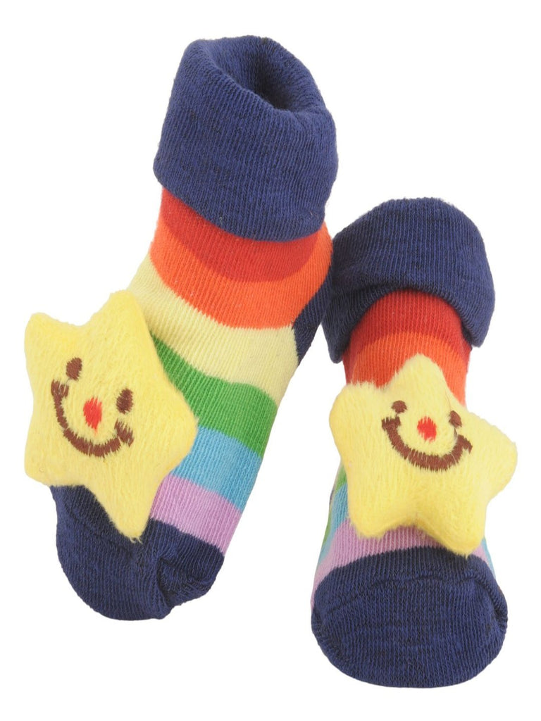 Rainbow Star Baby Socks with 3D Smiley Design Upper View - Yellow Bee