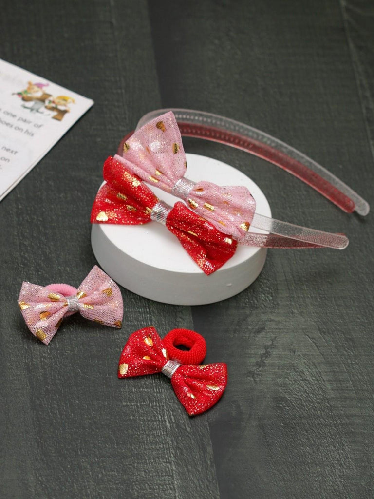 Creative View of Yellow Bee Red and Pink Sparkle Bow Hair Accessory Set