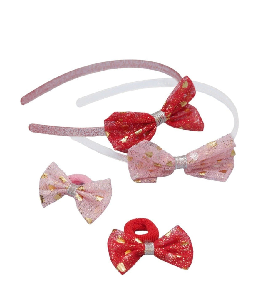 Full View of Yellow Bee Red and Pink Sparkle Bow Hair Accessories