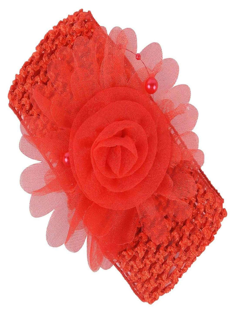 Yellow Bee Red Ruffle Flower Infant Headbands - Full Front view