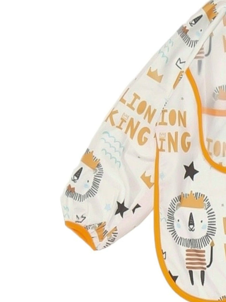 eatures of Regal Lion King Long-Sleeve Baby Bib showing sleeve details 