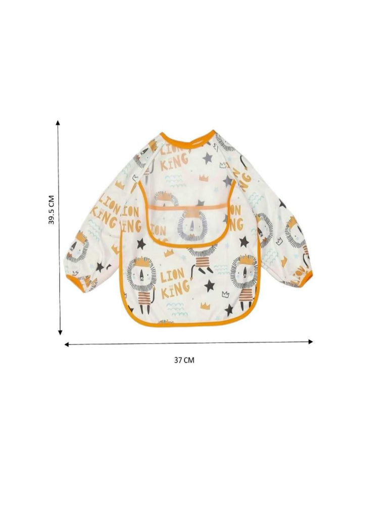 Dimensional view of Regal Lion King Long-Sleeve Baby Bib with size annotations.