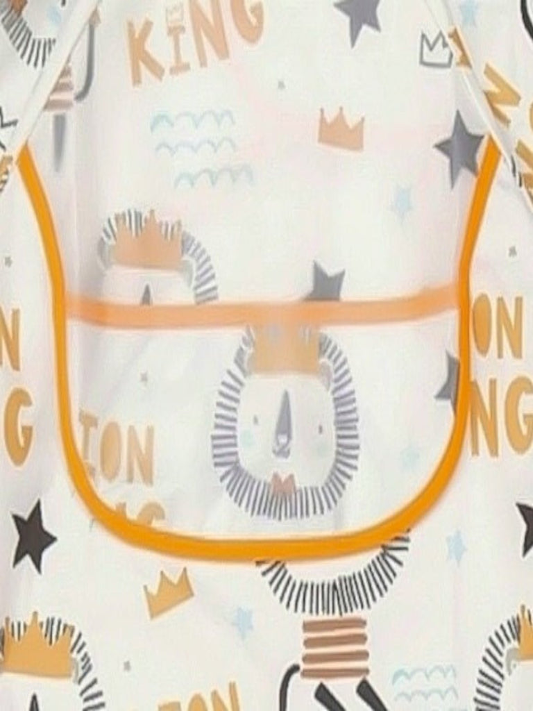 Close-up of Regal Lion King Long-Sleeve Baby Bib highlighting the lion design and material quality