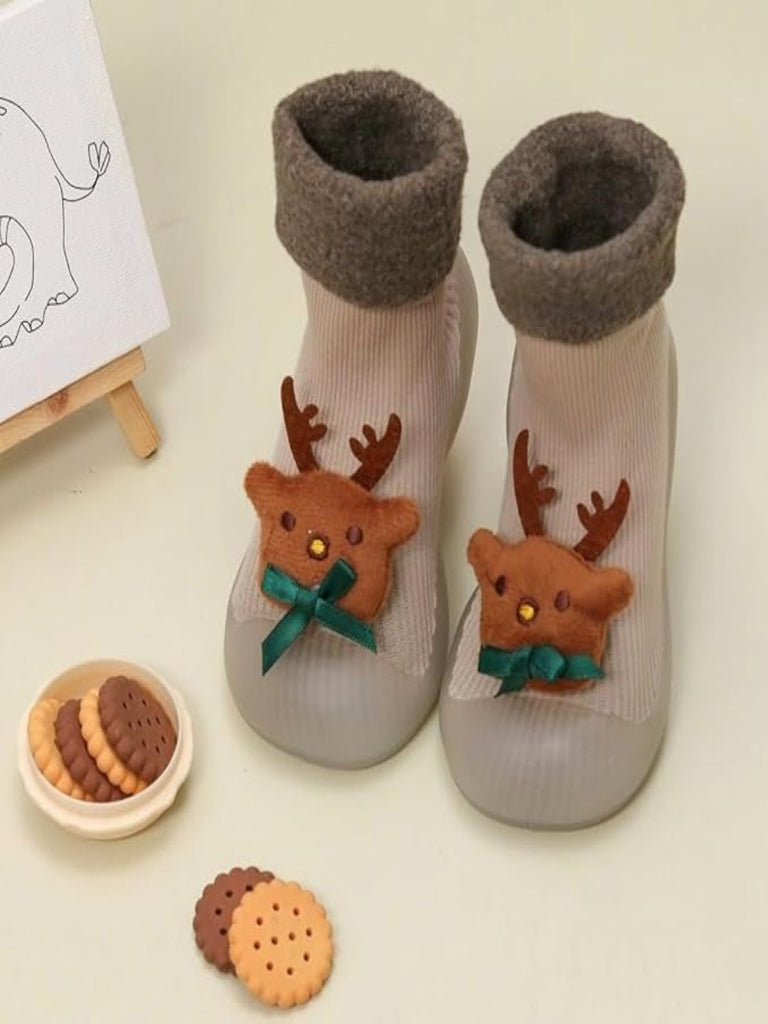 Creative view of Yellow Bee Reindeer Stuffed Toy Anti-Skid Rubber Sole Shoe Socks for Boys