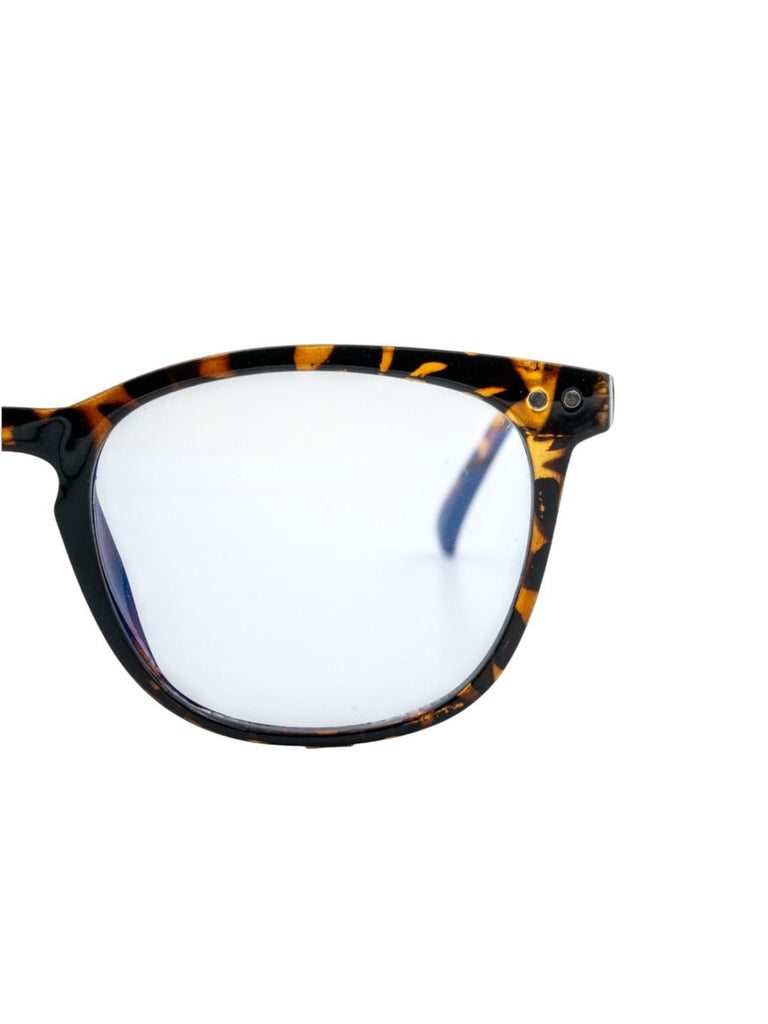 Retro Tortoise Blue Lens Glasses – Fashionable Eyewear for Everyday Style-Close up view