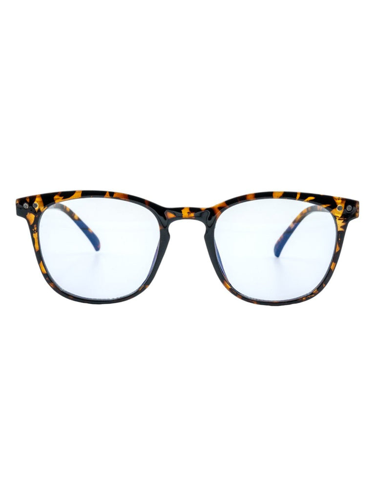 Retro Tortoise Blue Lens Glasses – Fashionable Eyewear for Everyday Style-Front View