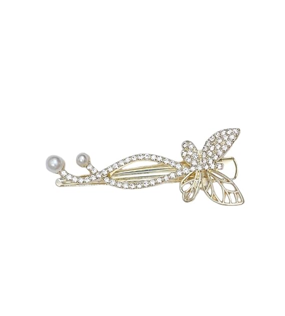  Elegant butterfly hair pins, crafted with rhinestones and faux pearls by Yellow Bee in golden and white