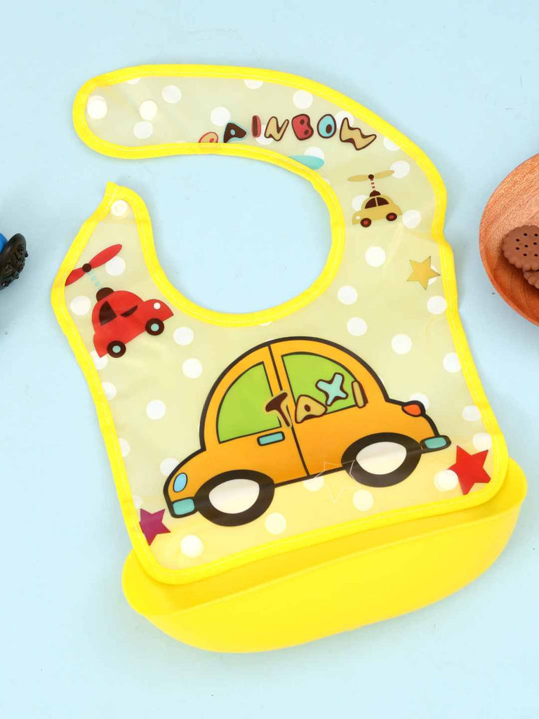 RoadTripBabyBib_YellowWaterproofBibwithCuteTaxiCar_CatcherPocket-CreativeView