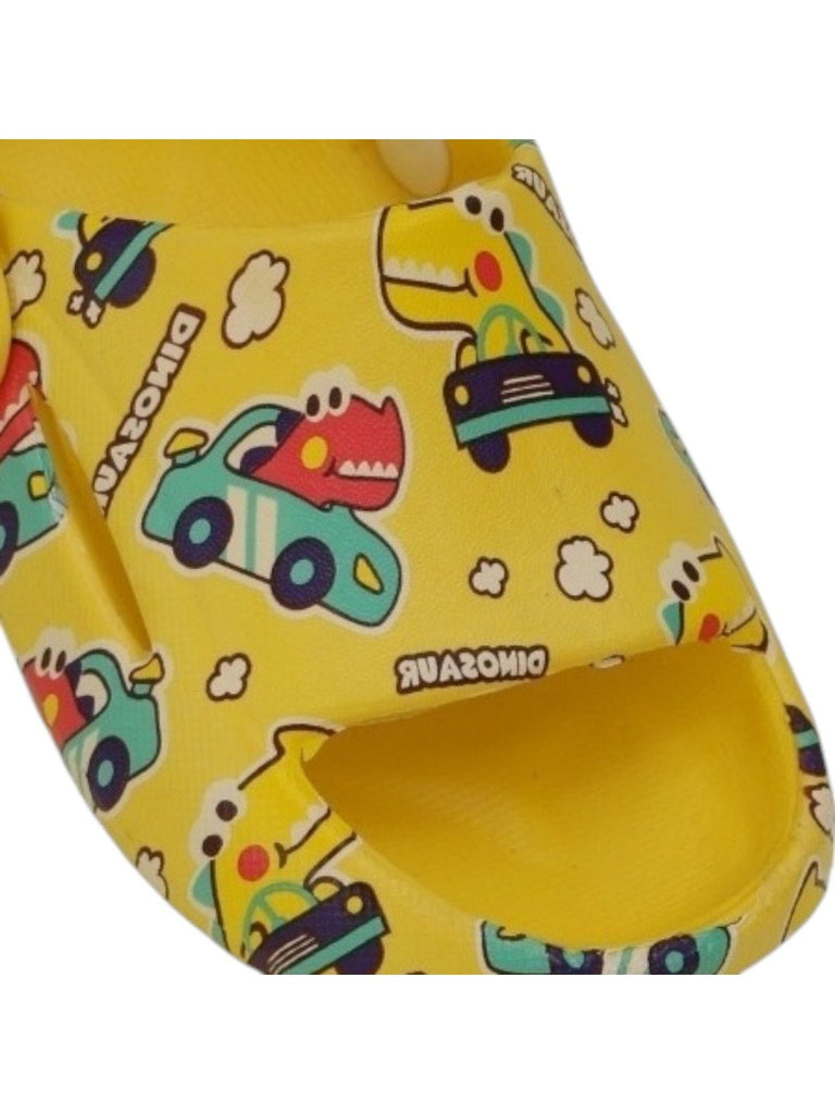 Roaring Racers: Kids' Dino Driving Car Print Sandals-Close up view