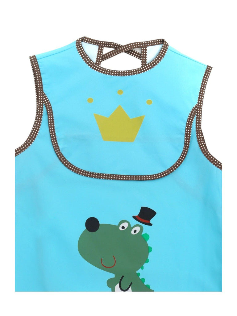 Royal Blue Dinosaur Baby Bibs with Waterproof Coating For Boys- close up view