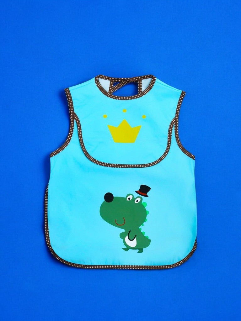 Royal Blue Dinosaur Baby Bibs with Waterproof Coating For Boys- creative view