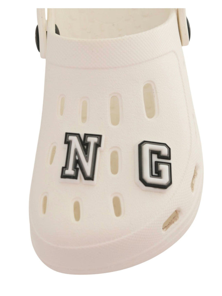 Royal Clogs with “KING” Letter Charms for Boys- White-Front View