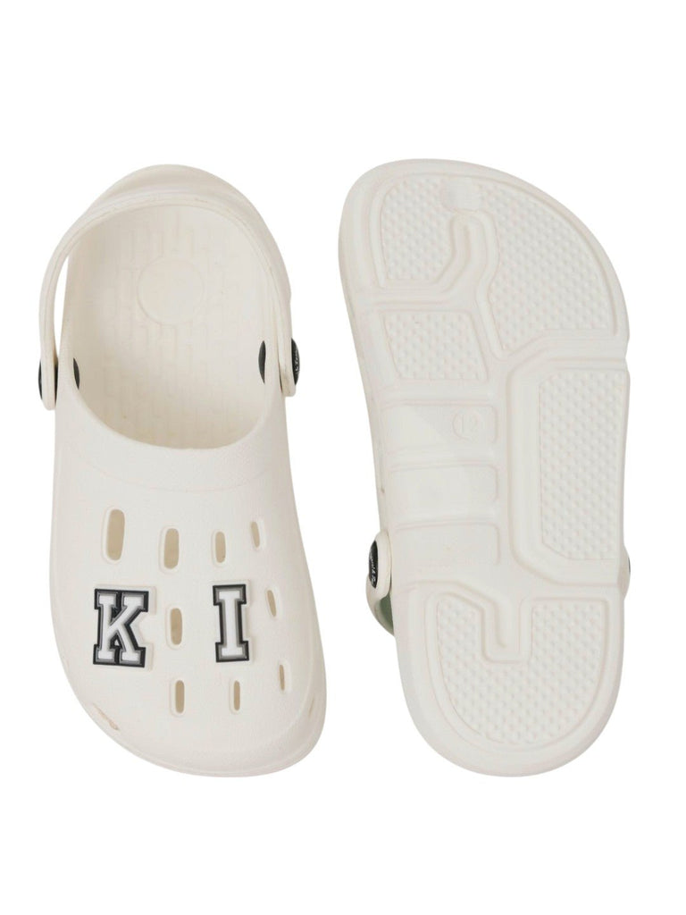 Royal Clogs with “KING” Letter Charms for Boys- White-Front & Back View