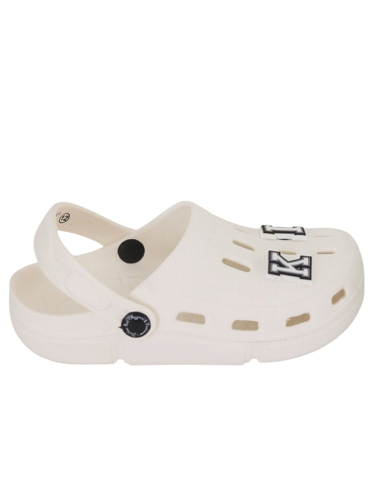 Royal Clogs with “KING” Letter Charms for Boys- White-Side View