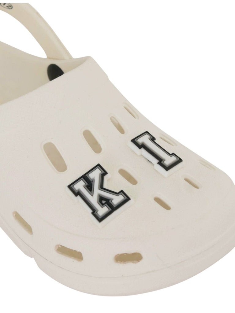 Royal Clogs with “KING” Letter Charms for Boys- White-Close up view