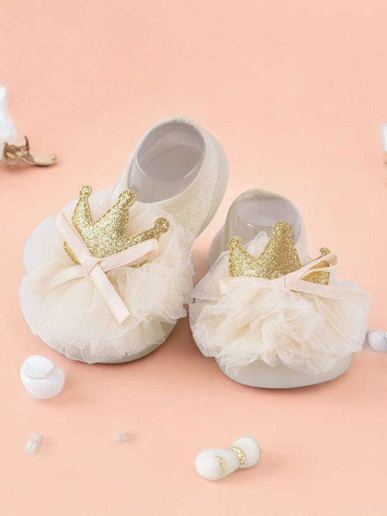 Regal crown embellished shoe socks by Yellow Bee for toddlers creative view