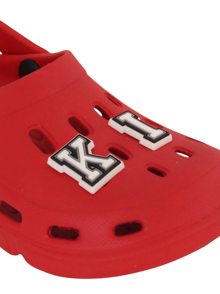 Royal Red Clogs with “KING” Letter Charms for Boys-Close up view