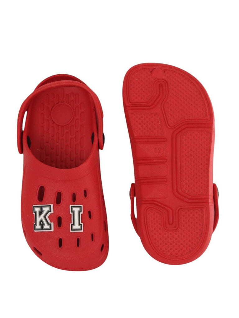 Royal Red Clogs with “KING” Letter Charms for Boys-Front & back View