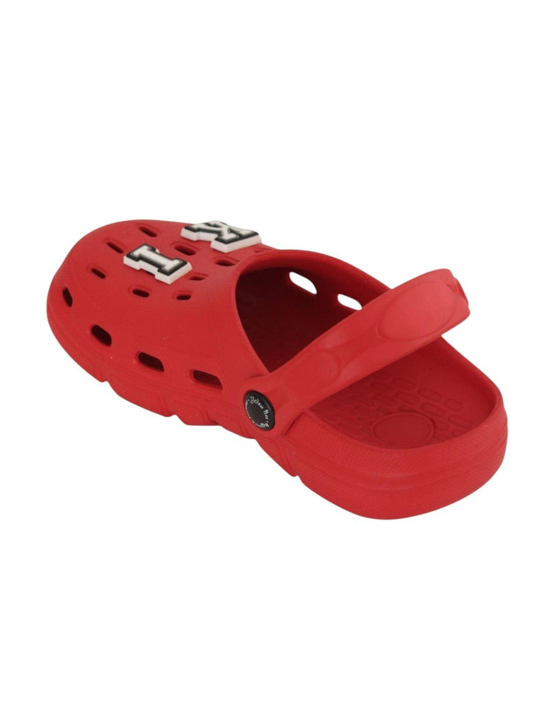 Royal Red Clogs with “KING” Letter Charms for Boys-Back View