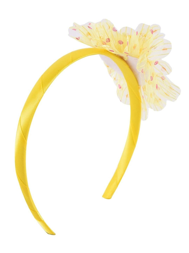 Yellow Bee Ruffle Flower Hairband with Pearl Detailing - Side View