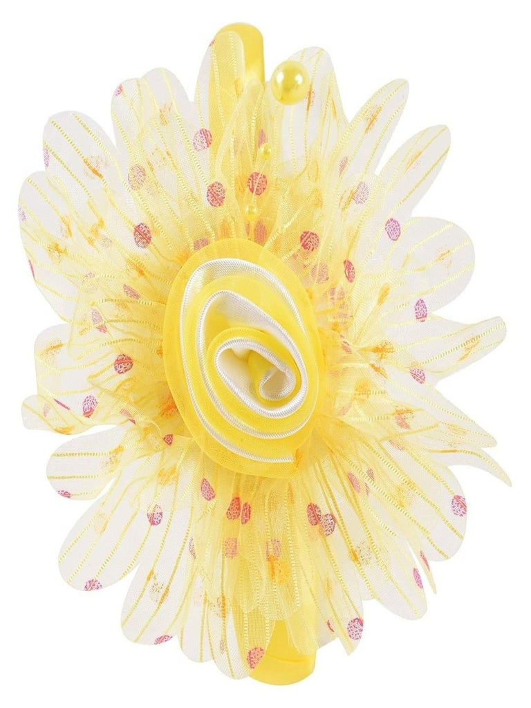 Yellow Bee Ruffle Flower Hairband with Pearl Detailing - Close up View