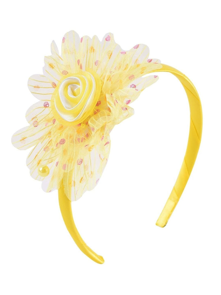 Yellow Bee Ruffle Flower Hairband with Pearl Detailing - Angle View