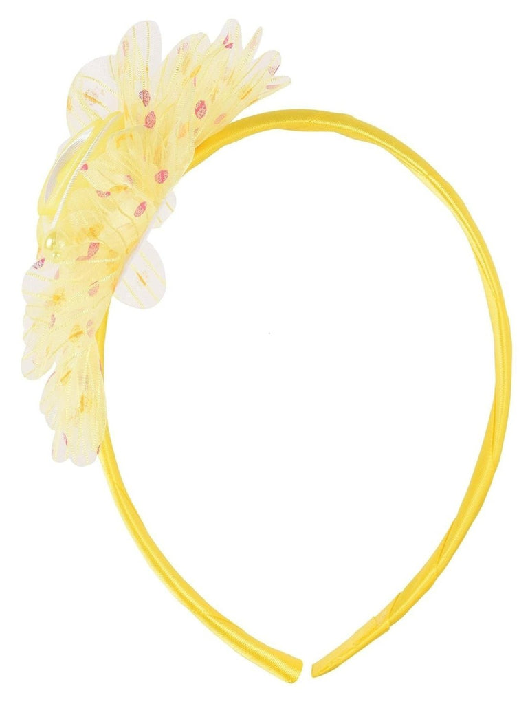 Yellow Bee Ruffle Flower Hairband with Pearl Detailing - Angle View