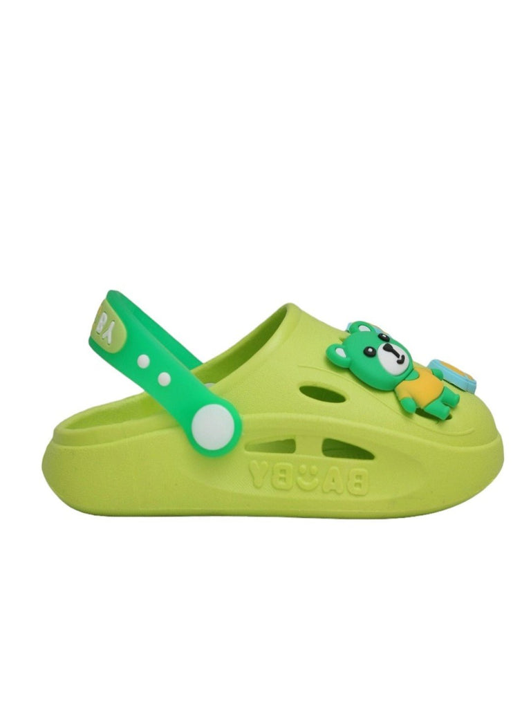 Side view of Yellow Bee Safari Fun Clogs for Boys, Green