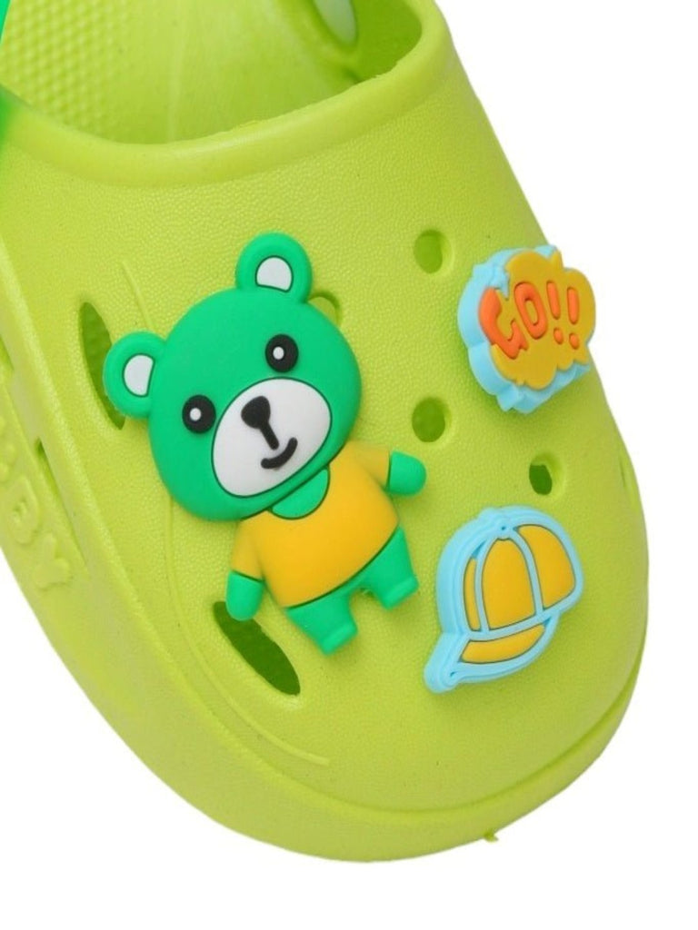 Close-up of Yellow Bee Safari Fun Clogs for Boys, Green