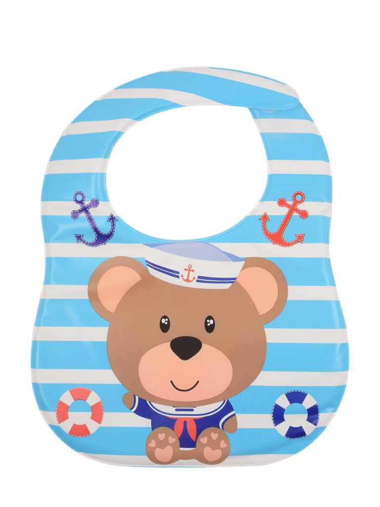 Sailor Bear Blue Striped Waterproof Bibs For Boys- Full View