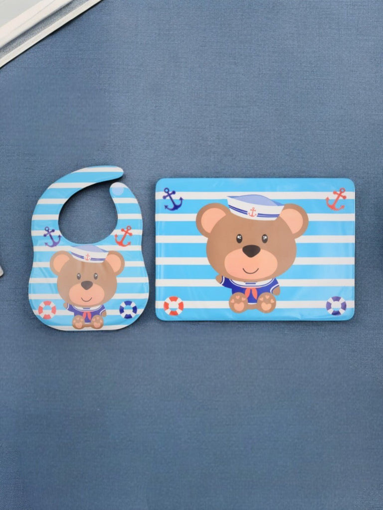 Sailor Bear Blue Striped Waterproof Bibs  with Crumb Catcher For Boys-creative view