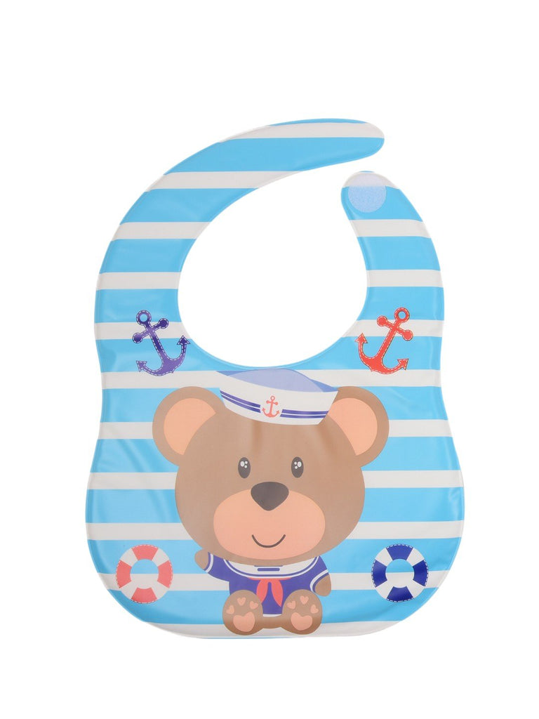 Sailor Bear Blue Striped Waterproof Bibs For Boys- Front View