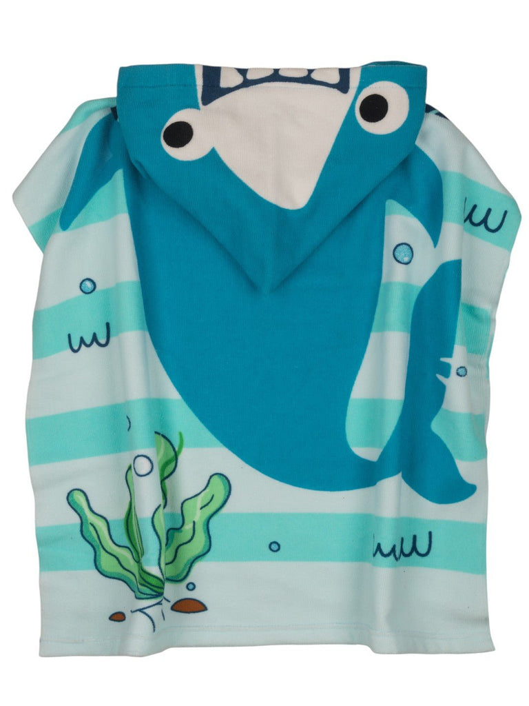Shark Hooded  Poncho Towel for Boys  (250 GSM)- Blue, White, 120 x 60 cm-Back View
