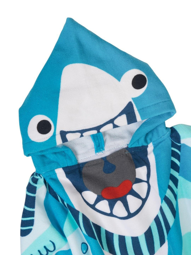 Shark Hooded  Poncho Towel for Boys  (250 GSM)- Blue, White, 120 x 60 cm-Showing hooded