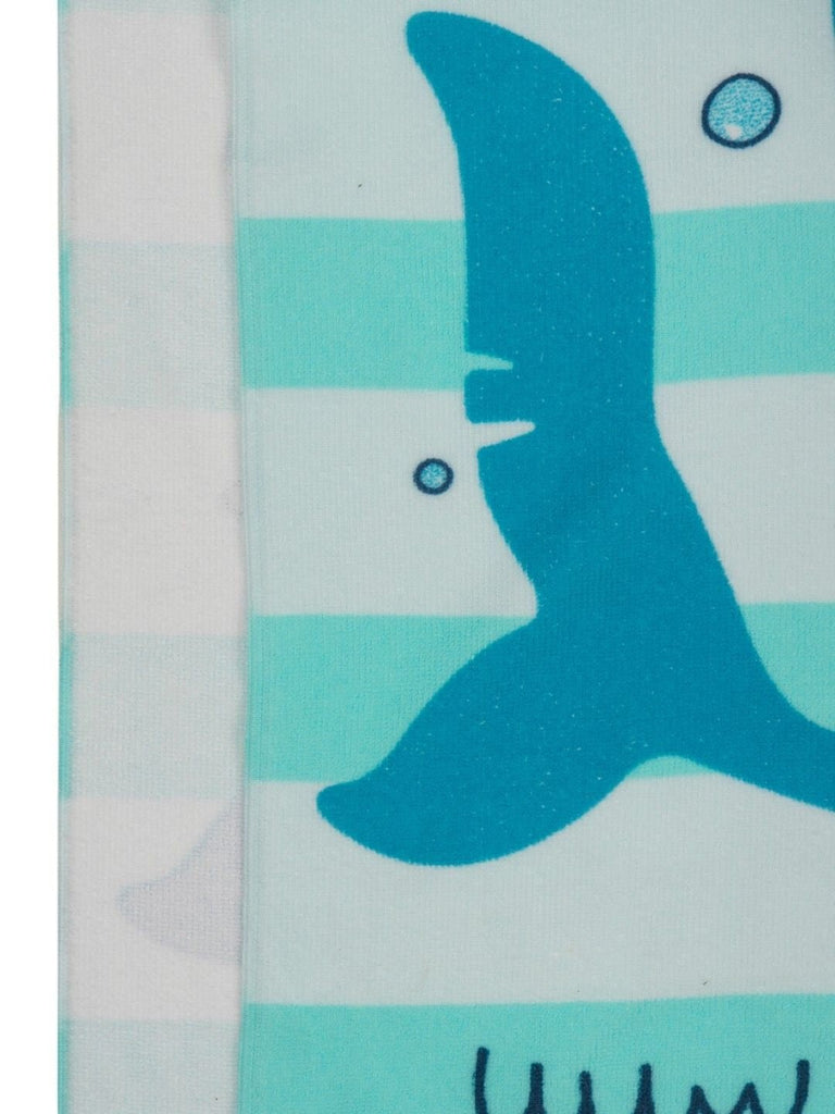 Shark Hooded  Poncho Towel for Boys  (250 GSM)- Blue, White, 120 x 60 cm-Showing Front Fabric