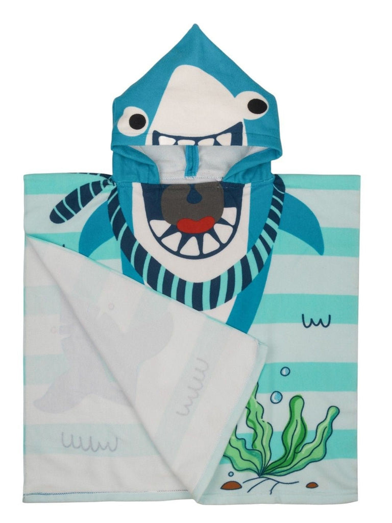 Shark Hooded  Poncho Towel for Boys  (250 GSM)- Blue, White, 120 x 60 cm-Showing Fabric