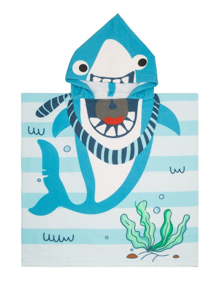 Shark Hooded  Poncho Towel for Boys  (250 GSM)- Blue, White, 120 x 60 cm-Full Front View