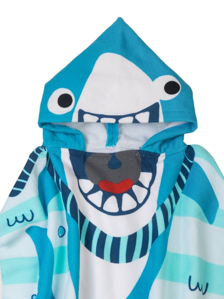 Shark Hooded  Poncho Towel for Boys  (250 GSM)- Blue, White, 120 x 60 cm-Close up Top View
