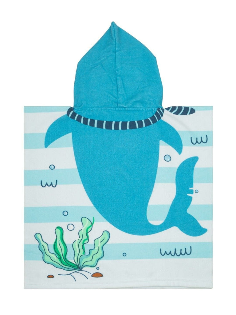 Shark Hooded  Poncho Towel for Boys  (250 GSM)- Blue, White, 120 x 60 cm-Full Back  View