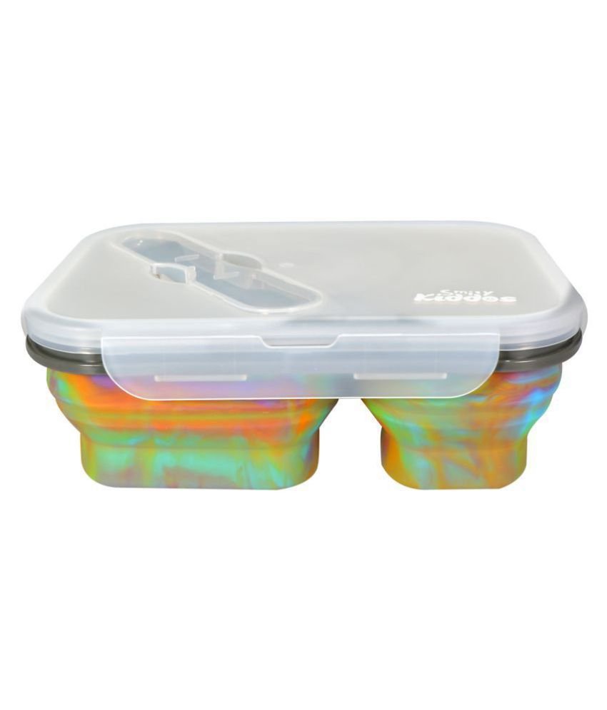 Yellow Bee Silicon Expandable & Foldable Lunch Box in Rainbow Color - Leak-Proof, BPA-Free, Microwave Safe