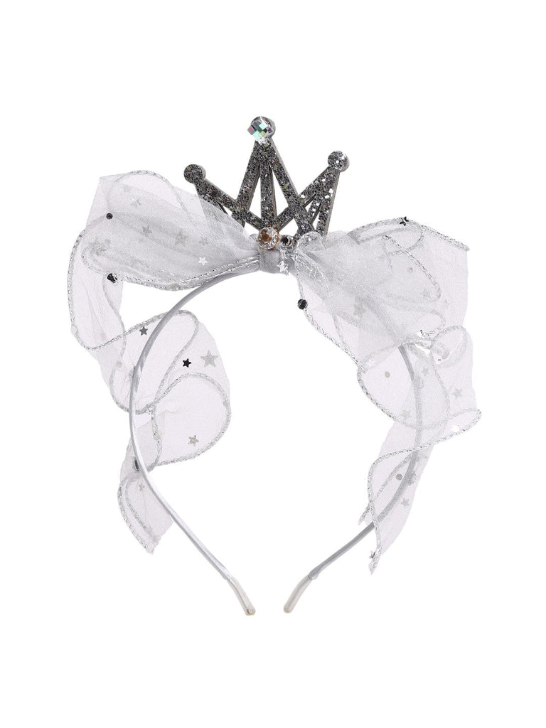 Silver Crown with Lace Embellished Hairband for Girls-Front view