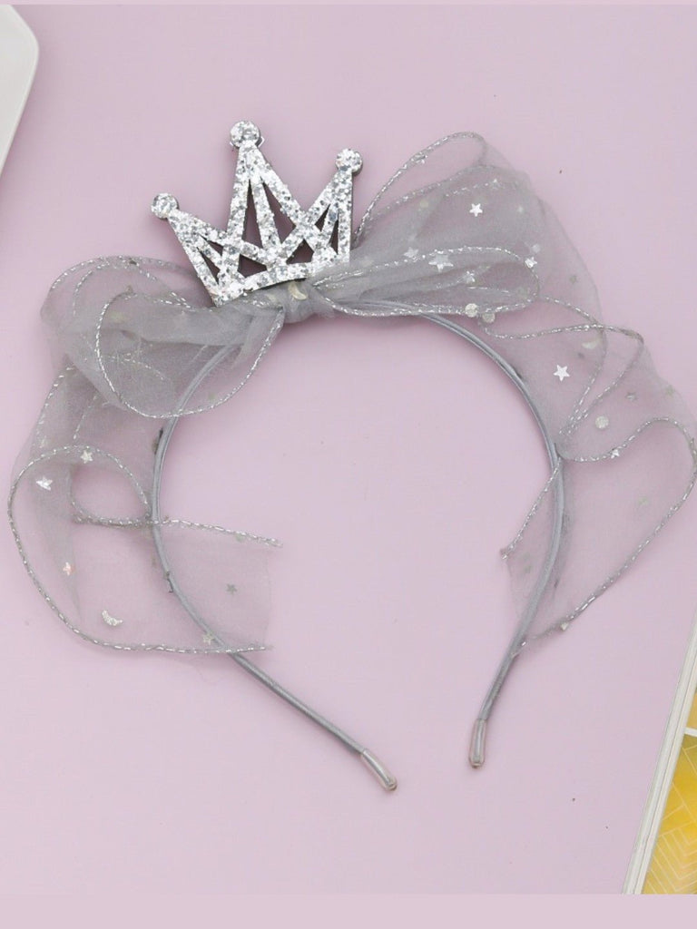 Silver Crown with Lace Embellished Hairband for Girls-creative view