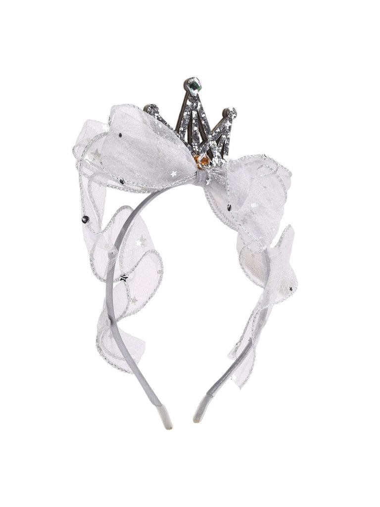 Silver Crown with Lace Embellished Hairband for Girls-Back view