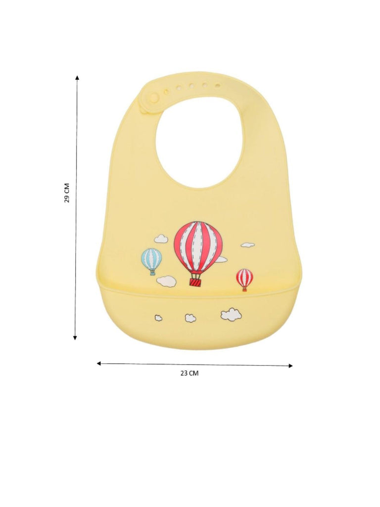 Size dimensions of the Sky High Adventures Silicone Baby Bib for Boys, showing height and width.